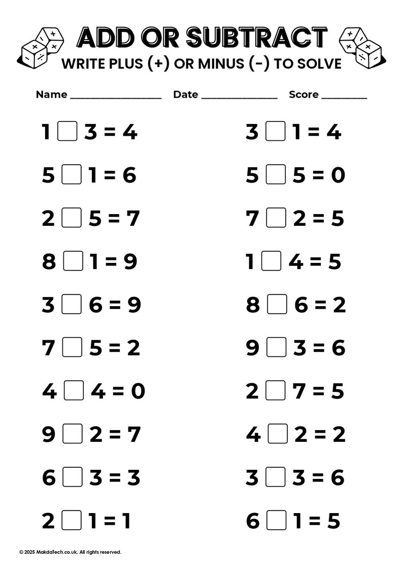 10 Printable Addition & Subtraction Fill in the Blanks Worksheets ...
