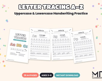 Letter Tracing Worksheets A-Z, Uppercase and Lowercase Handwriting Practice, Alphabet Tracing for Preschool & Reception, Printable A4 PDF