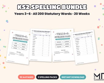 KS2 Spelling Bundle, Year 3 4 5 6 Statutory Spelling Words, All 200 Spellings, Look Say Cover Write Check, Word Searches, A4 PDF