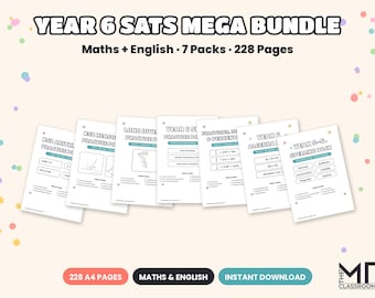 Year 6 SATs Mega Bundle, KS2 Maths and English Practice Papers, SPaG, Arithmetic, Reasoning, Spelling, Answers, A4 PDF