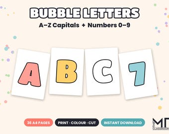 Printable Bubble Letters A-Z and Numbers 0-9, Large Alphabet Templates for Colouring, Cutting & Classroom Display, A4 PDF