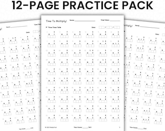 12 Printable Times Tables Worksheets 1-12 - Math Drills, Teacher Resource (Digital Download)