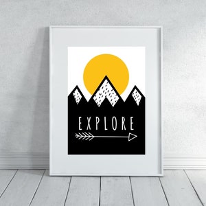 Explore Nursery, Playroom Printable, Neutral Nursery Print, Explore Print, Adventure Typography Wall Art, Black and White, Minimal Art Print
