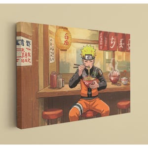 A person dressed in an orange outfit is sitting at a table in a restaurant, eating noodles with chopsticks.