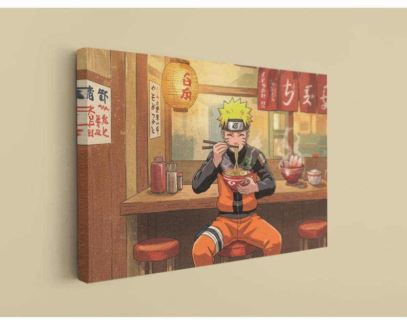 A person dressed in an orange outfit is sitting at a table in a restaurant, eating noodles with chopsticks.