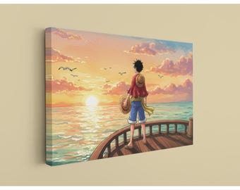 King of Pirates Canvas: Sunset Pirate Ship - Manga Inspired Art