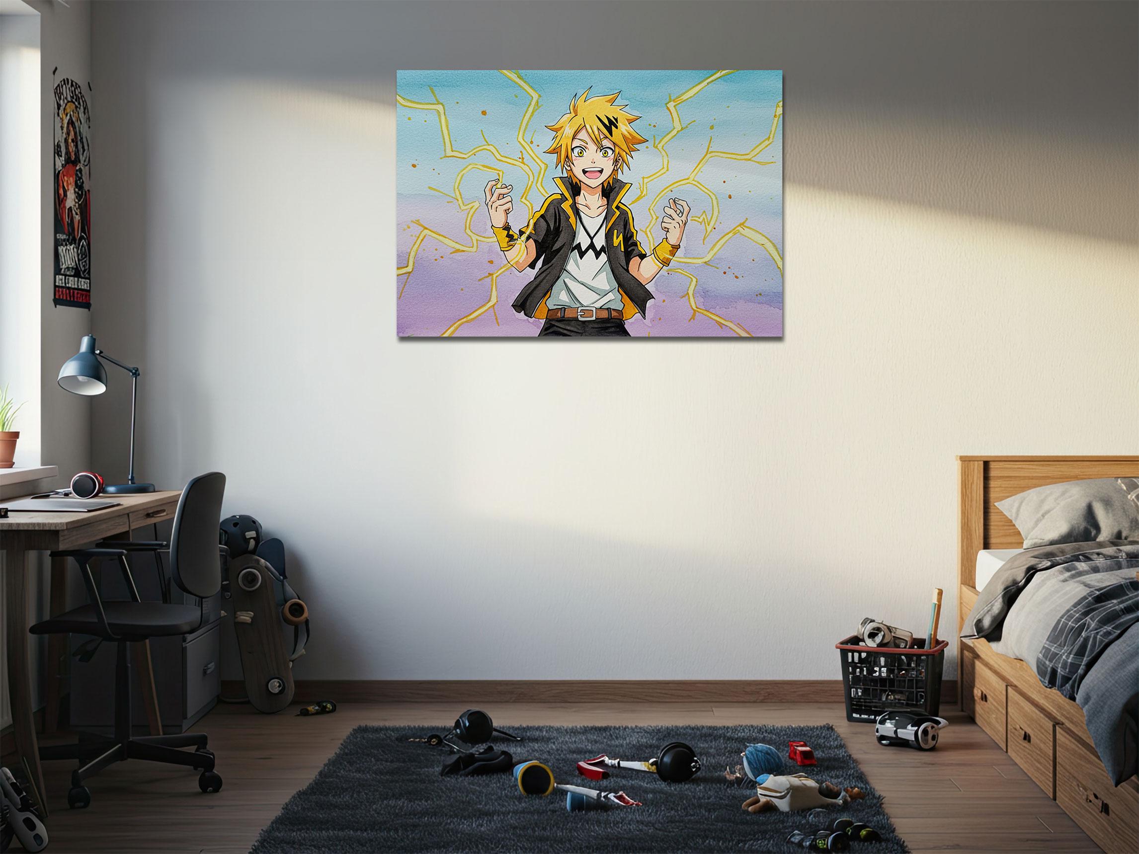Electric Hero Wall Art - Watercolor Anime Boy With Shocking Power - Etsy