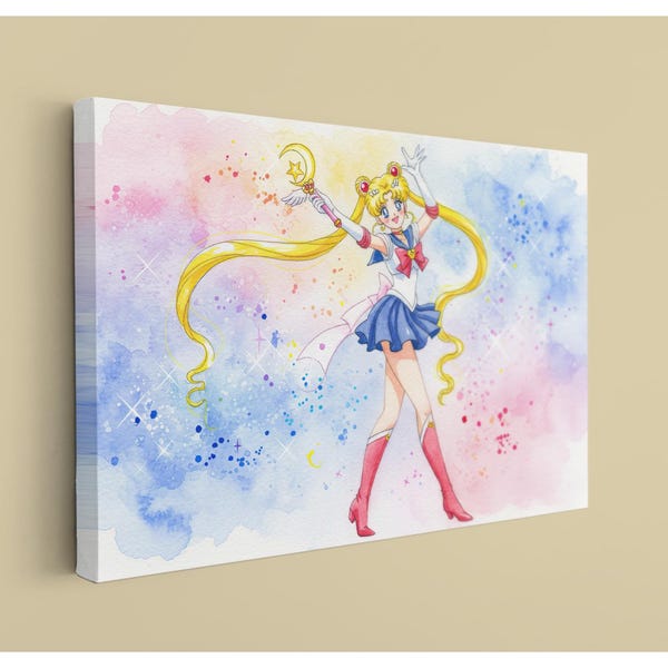 Moon Princess Wall Art: Pastel Watercolor - 90s Shojo Anime Style