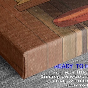 The image is a close-up of a wooden surface with a textured brown finish, and there is a red object on the surface.