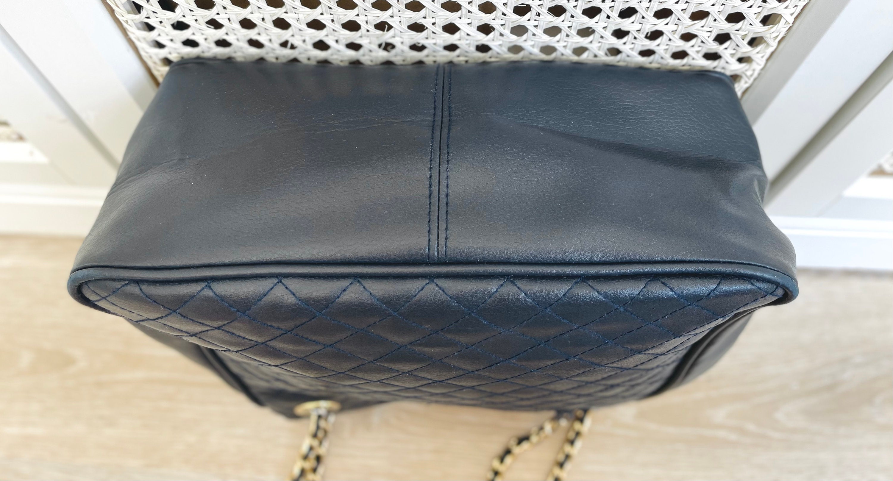 Vintage Classics Debenhams Navy Blue Quilted Leather Bag With Leather