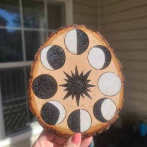 Custom Wood-Burned Moon Phases Wall Decor All Occasion Gift Wood Slice