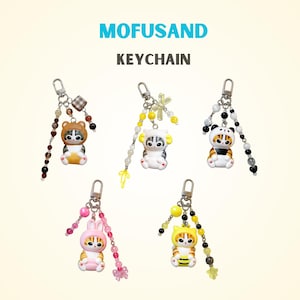 Mofusand inspirierte Katze Schlüsselanhänger, Kawaii Tier Taschenanhänger, niedlicher Perlen-Geldbeutelanhänger, handgemachtes Katzen-Liebhaber-Geschenk