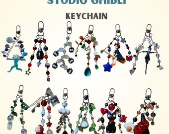 Studio Ghibli Inspired Keychain, Anime Bag Charm, Handmade Beaded Keyring