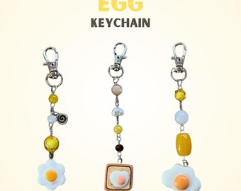 Llavero de huevo, dije para bolso con huevo frito, llavero de comida adorable, dije de cuentas kawaii, regalo hecho a mano