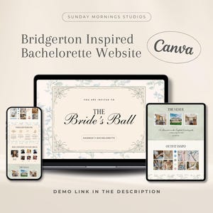 Op Bridgerton geïnspireerde vrijgezellenwebsitesjabloon | Bewerkbare Canva-website | Geen codering vereist