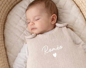 Personalized cotton gauze baby sleeping bag - baby sleeping bag with name - personalized newborn gift (size 0-6 months)
