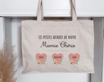 Sac cabas XL Mamie coeur fleur en coton personnalisé (fête des grand-mères)