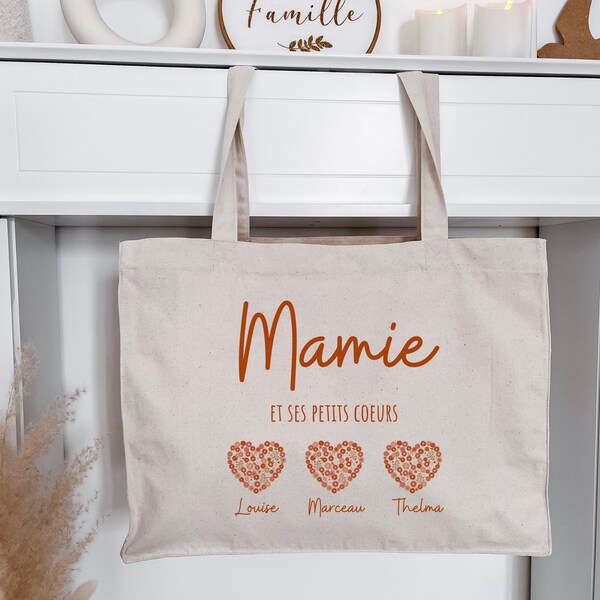 Sac cabas XL Mamie fleuri en coton personnalisé (fête des grand-mères)