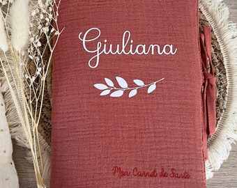 Personalized Marsala health book cover in cotton gauze