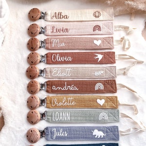 Personalized pacifier clip in cotton gauze