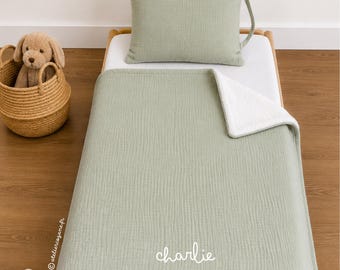 Kit sieste école maternelle gaze de coton personnalisé (couverture prénom)