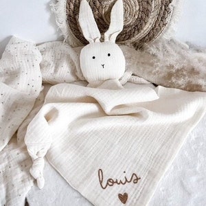 Cotton gauze rabbit comforter to personalize