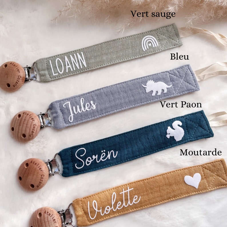 Personalized pacifier clip in cotton gauze image 7