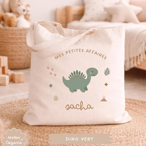Personalized tote bag/child's name bag/small child's bag/library bag/gym bag/nursery or nanny bag/nap bag Dino vert
