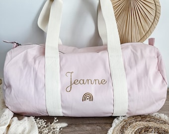 Sac polochon personnalisé 100% coton bio rose pastel