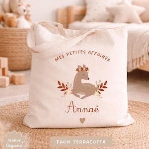 Personalized tote bag/child's name bag/small child's bag/library bag/gym bag/nursery or nanny bag/nap bag Faon Terracotta