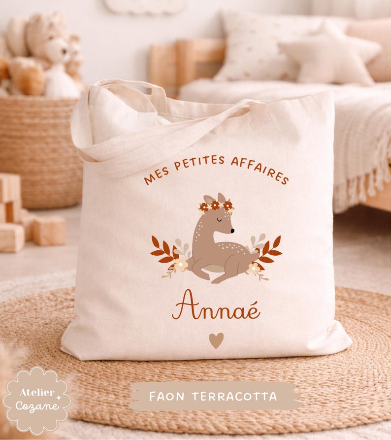 Personalized tote bag/child's name bag/small child's bag/library bag/gym bag/nursery or nanny bag/nap bag Faon Terracotta