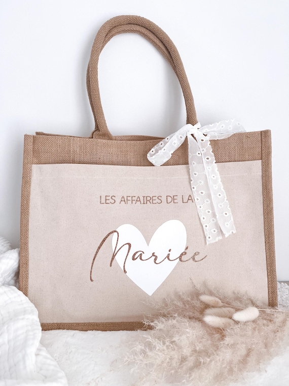 Cabas personnalisé Mariée, cabas jute mariée, sac mariage ( cadeau EVJ- mariage)