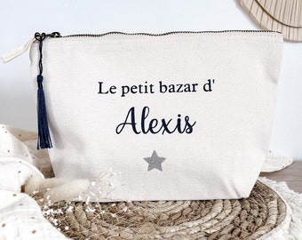 Pochette , trousse de toilette personnalisée (maquillage) "le petit bazar de" en coton