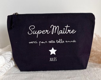 Pochette personnalisée en coton bio bleu marine « SUPER MAÎTRE »