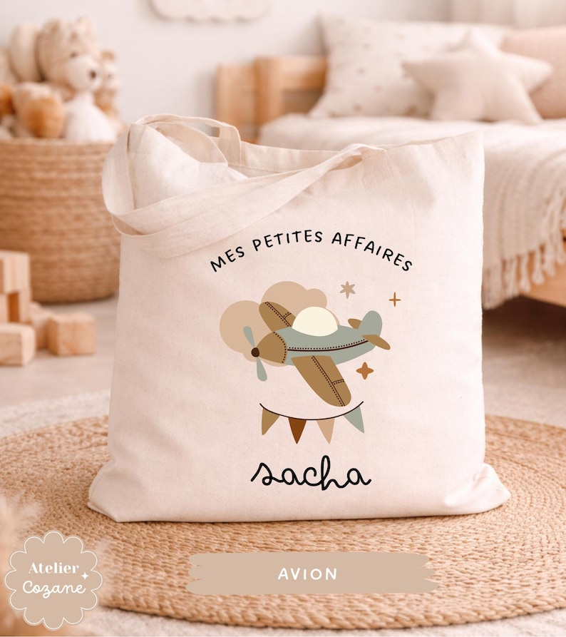 Personalized tote bag/child's name bag/small child's bag/library bag/gym bag/nursery or nanny bag/nap bag Avion