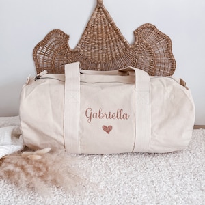 Personalized ecru duffel bag 100% organic cotton