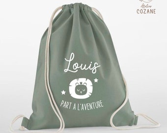 Sac coton bio personnalisé à motif Lion/Fusée/Danse/Gymnastique/Sac de gym/ Sac de sport (Couleur Terracotta, vert sauge, bleu marine,écru)