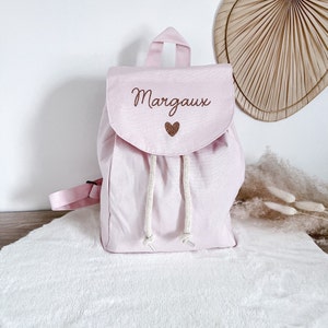 Sac à dos enfant en coton personnalisé maternelle Rose pâle