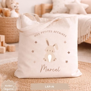 Personalized tote bag/child's name bag/small child's bag/library bag/gym bag/nursery or nanny bag/nap bag Lapin