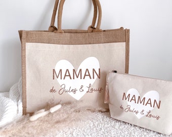 Cabas et trousse Maman fête des mères (sac de plage, sac shopping,sac fourre tout)