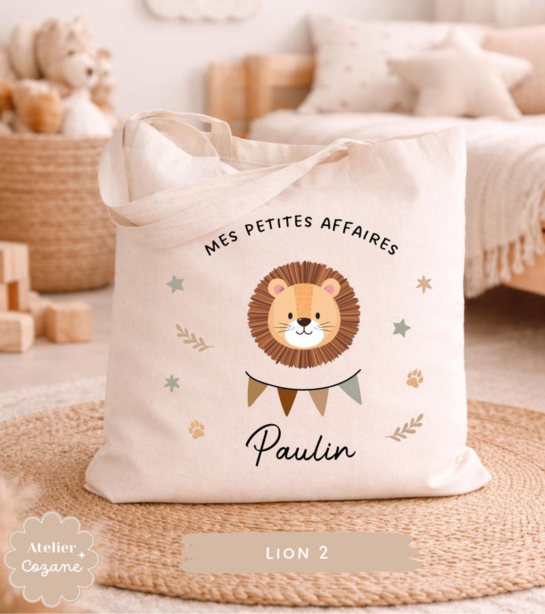 Personalized tote bag/child's name bag/small child's bag/library bag/gym bag/nursery or nanny bag/nap bag Lion 2