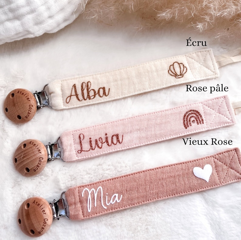 Personalized pacifier clip in cotton gauze image 5