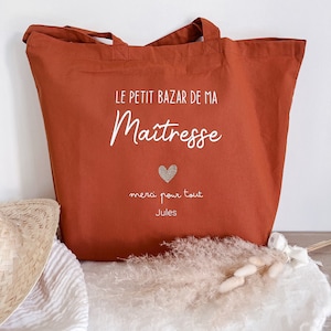 Grand tote bag Terracotta ou vert sauge Nounou/Atsem/Maîtresse personnalisable /cadeau fin d'année scolaire