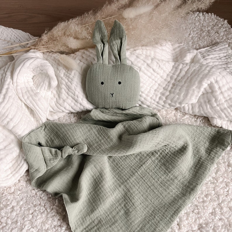Edredón de conejo en gasa de algodón para personalizar Vert sauge