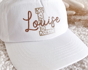 Personalized white leopard girl cap (girl's first name cap)
