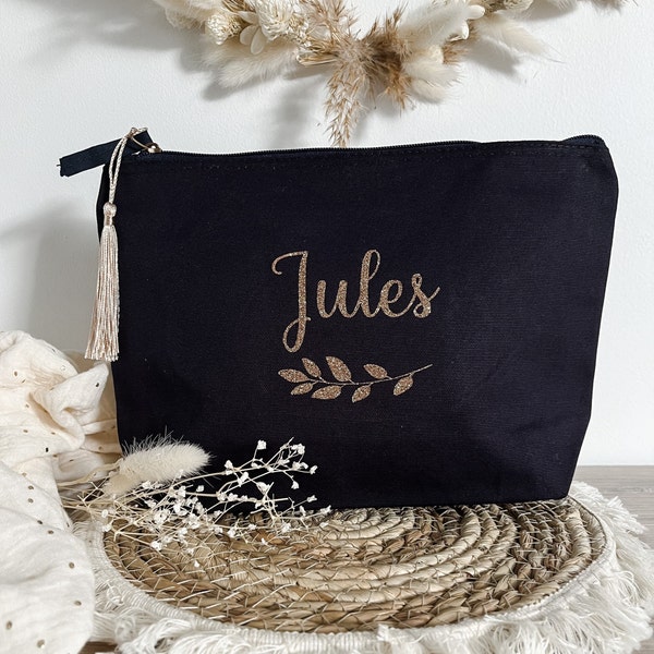 Pochette personnalisée en coton bio bleu marine