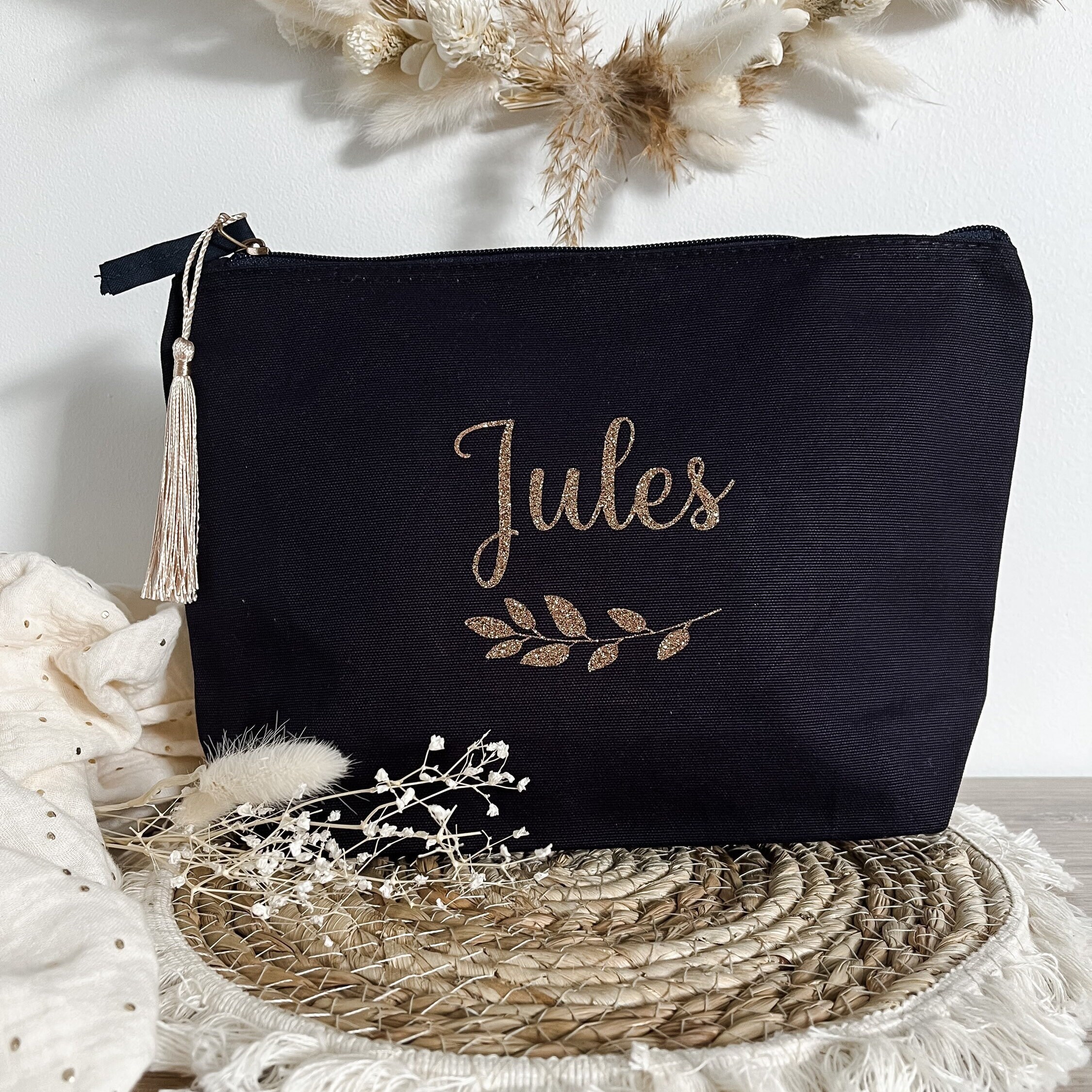 Personalized navy blue organic cotton pouch