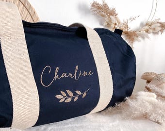 Personalized duffel bag, 100% organic cotton, navy blue