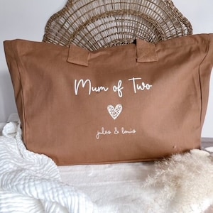 Camel or ecru Mum Of tote bag in customizable cotton Sac camel