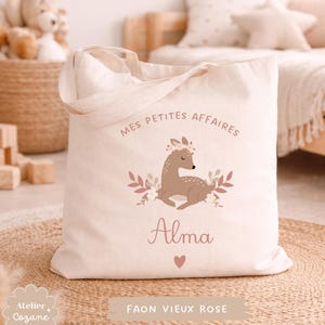 Personalized tote bag/child's name bag/small child's bag/library bag/gym bag/nursery or nanny bag/nap bag Faon Vieux Rose